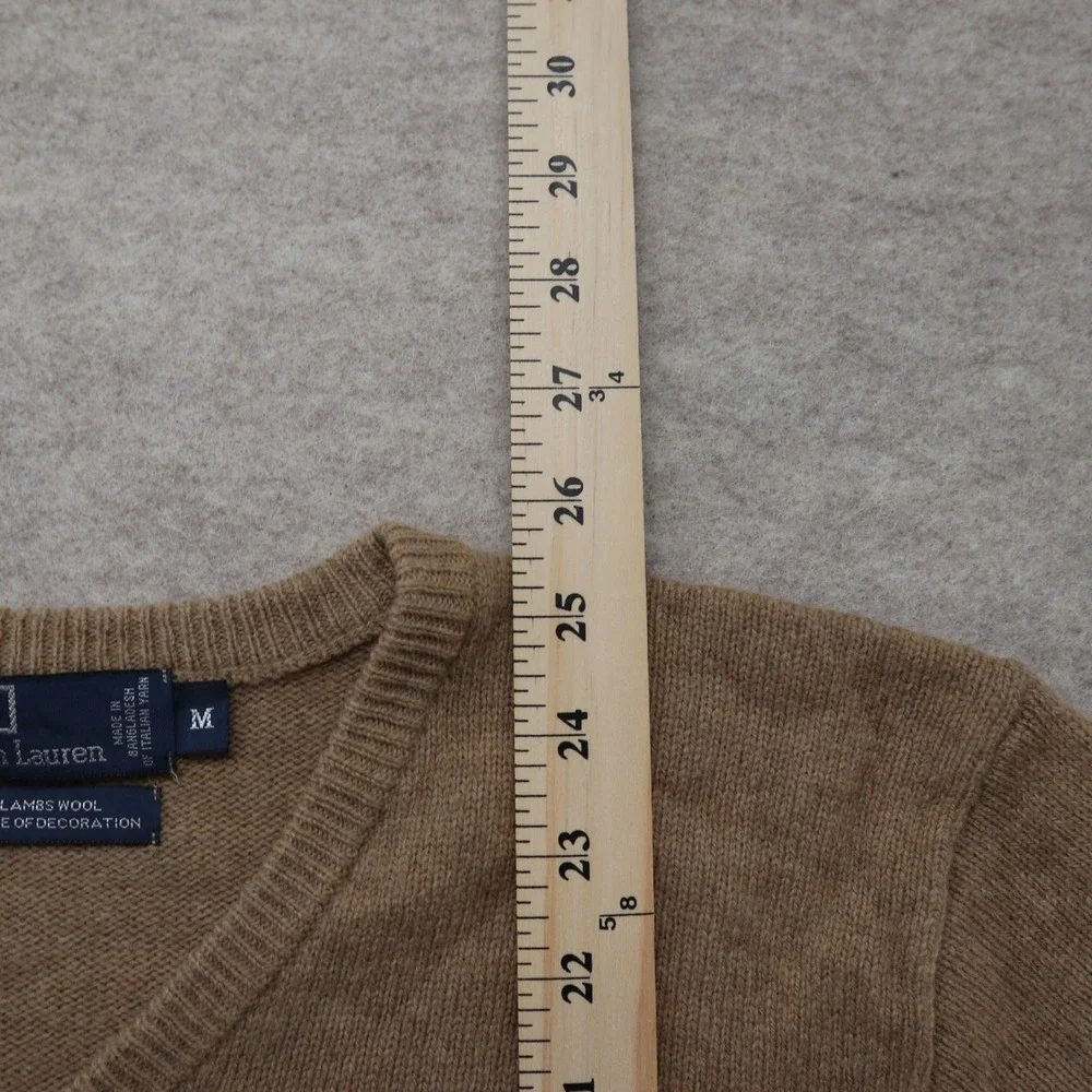 Polo Ralph Lauren Sweater M V-Neck Y2K Lambswool Tan Pony Logo